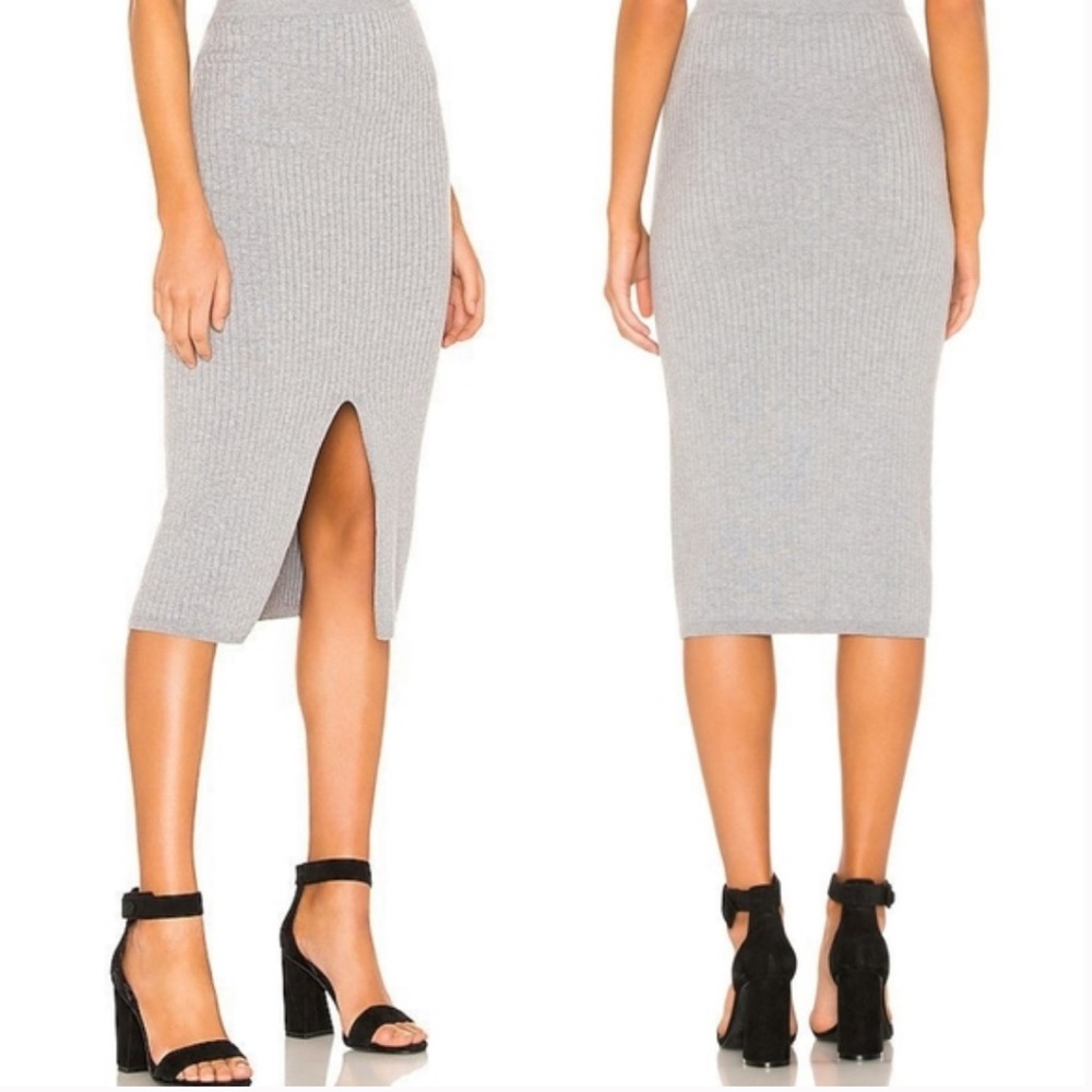 Free People Skyline Ribbed Front Slit Midi Skirt